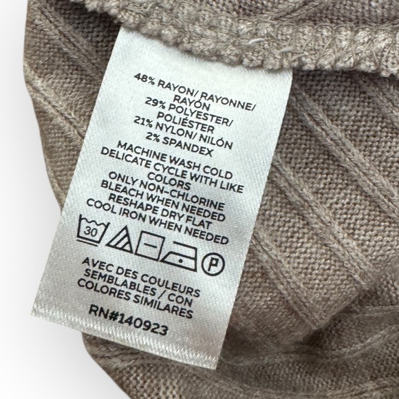 LOFT Womens Size Medium Ribbed Cowl Neck Long Sleeve Ruched Shirt Top Neutral - Picture 5 of 7